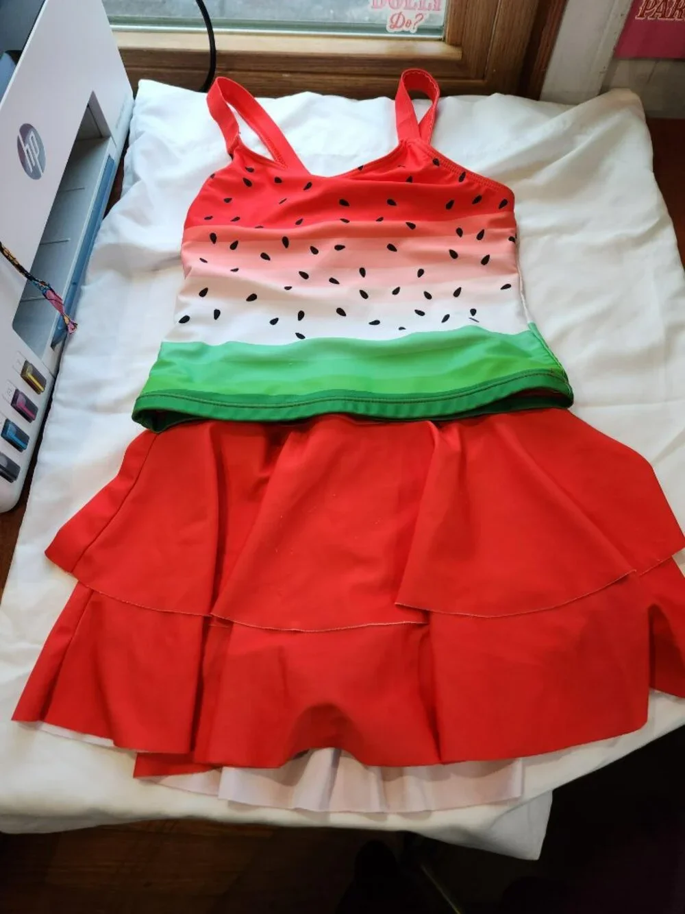 Girls Watermelon Tankini Swimsuit Set Size 8Y Swim Skirt Bathing Suit